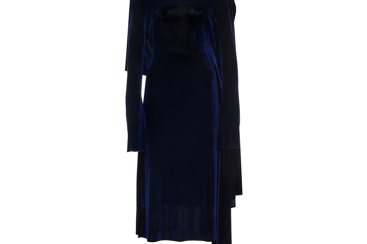 Asymmetric Open-Back Velvet Midi Dress