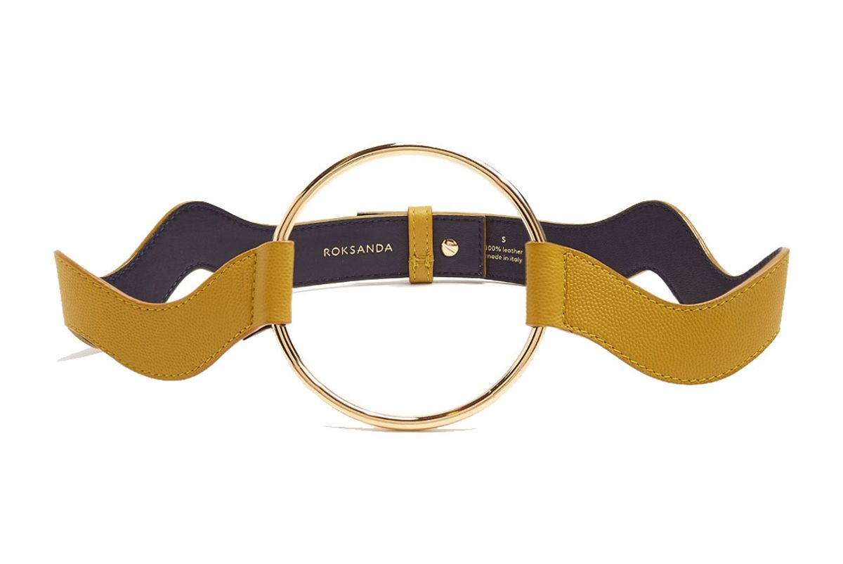 Circle-Front Wave Saffiano-Leather Belt