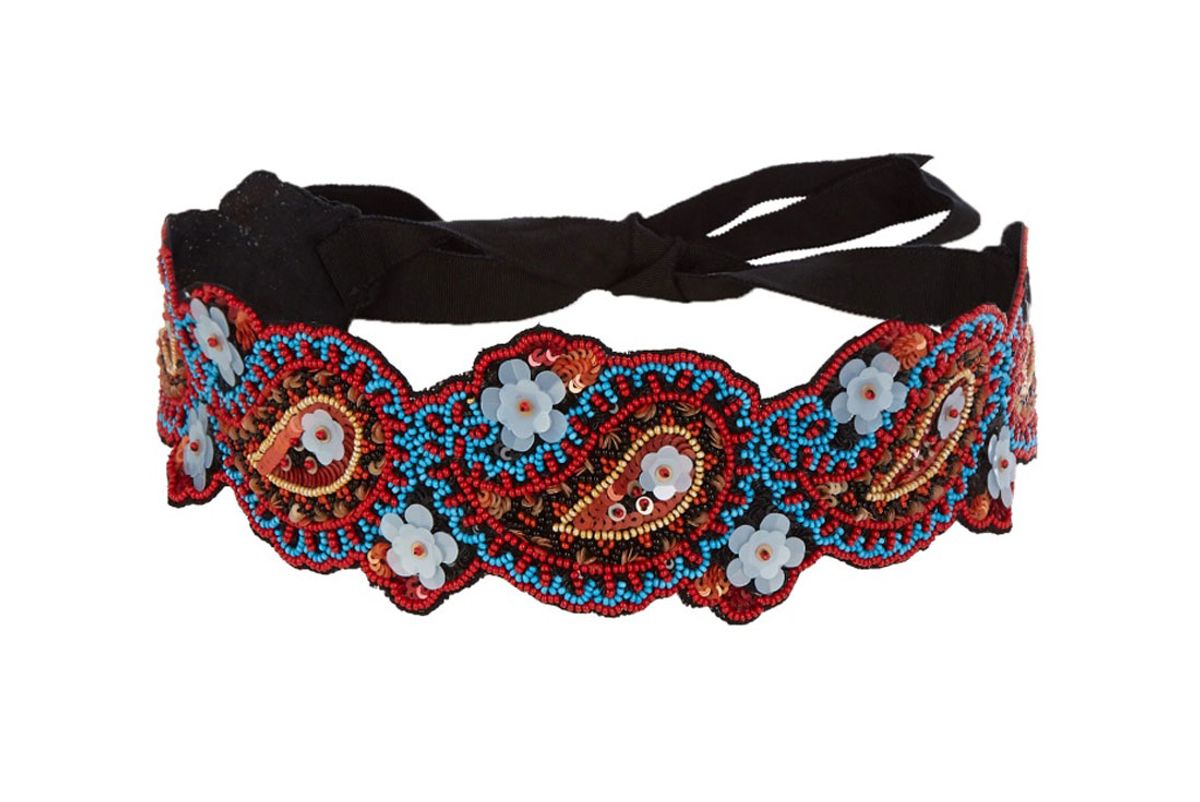Floral-Embroidered Belt