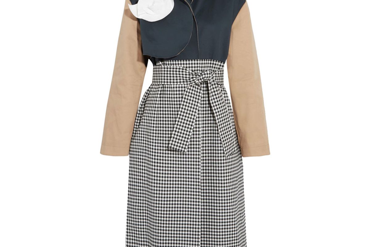 Paneled Gingham Twill and Cotton Trench Coat
