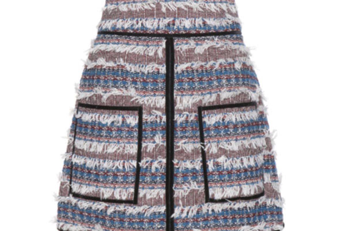 Velvet-Trimmed Tweed Skirt