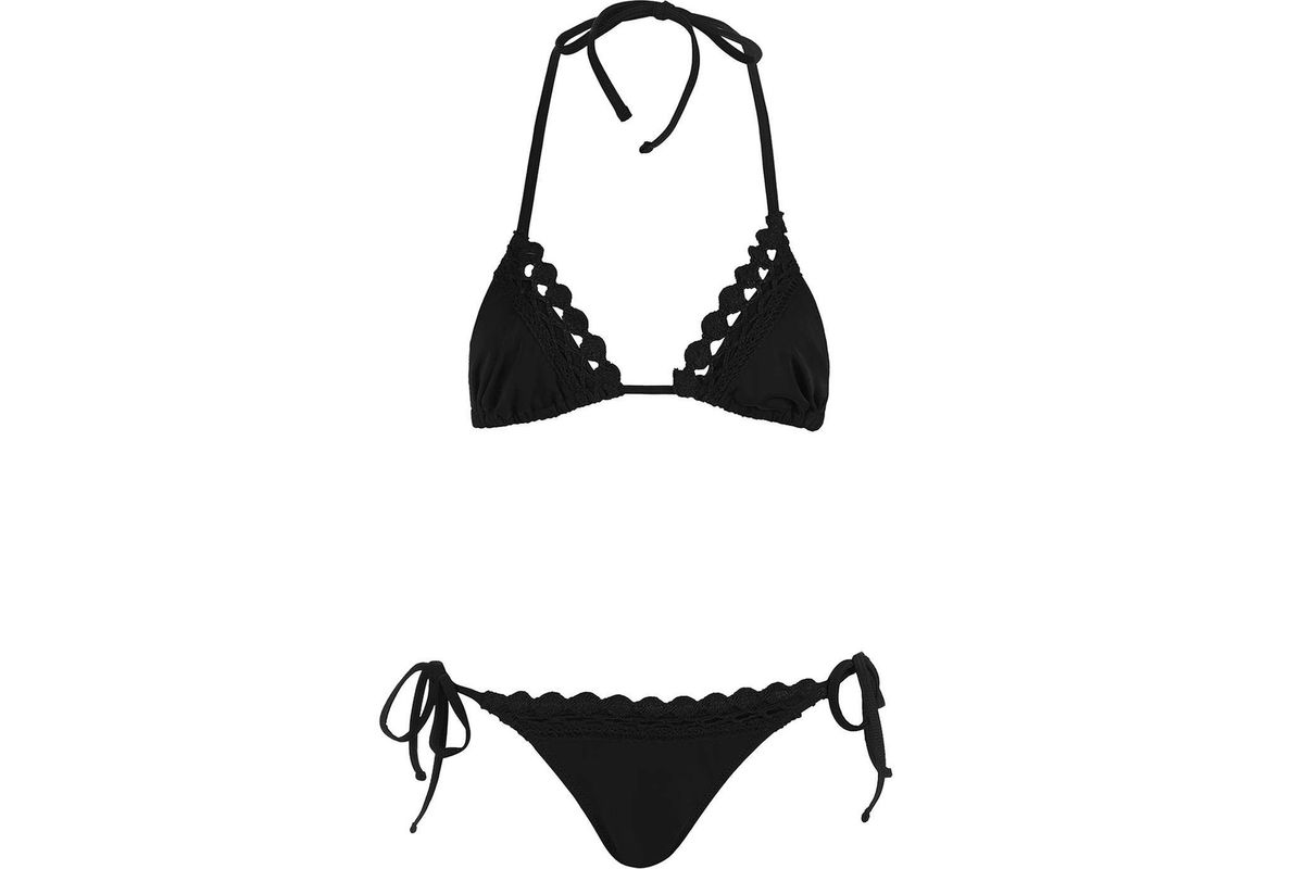 Crochet overlay triangle bikini top and bottoms