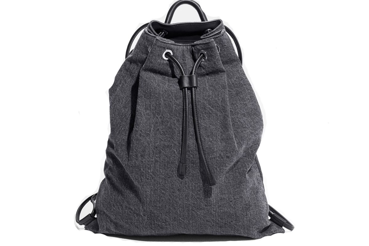 Denim and leather backpack