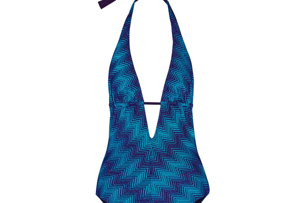 Mare Metallic Crochet-Knit Halterneck Swimsuit