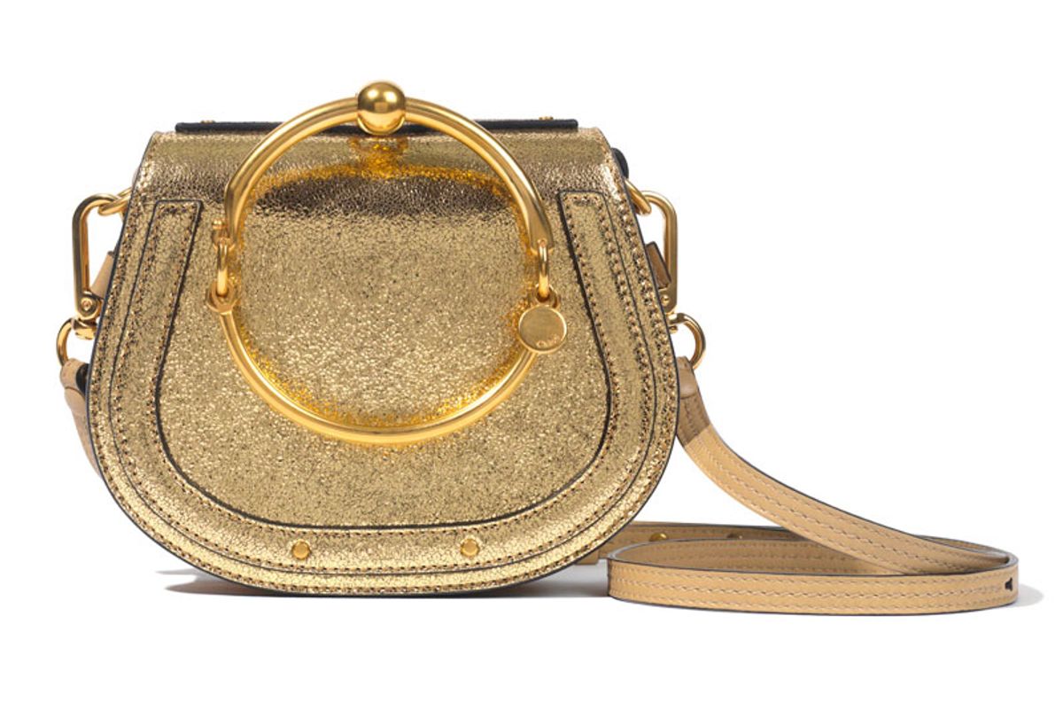 Nile Bracelet Small Metallic Leather and Suede Shoulder Bag
