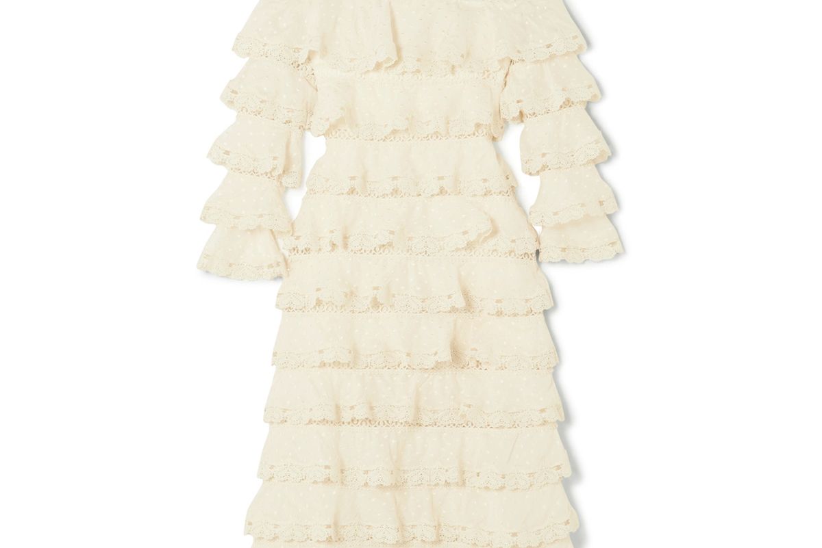 Tiered Lace and Cotton and Silk-Blend Gauze Dress