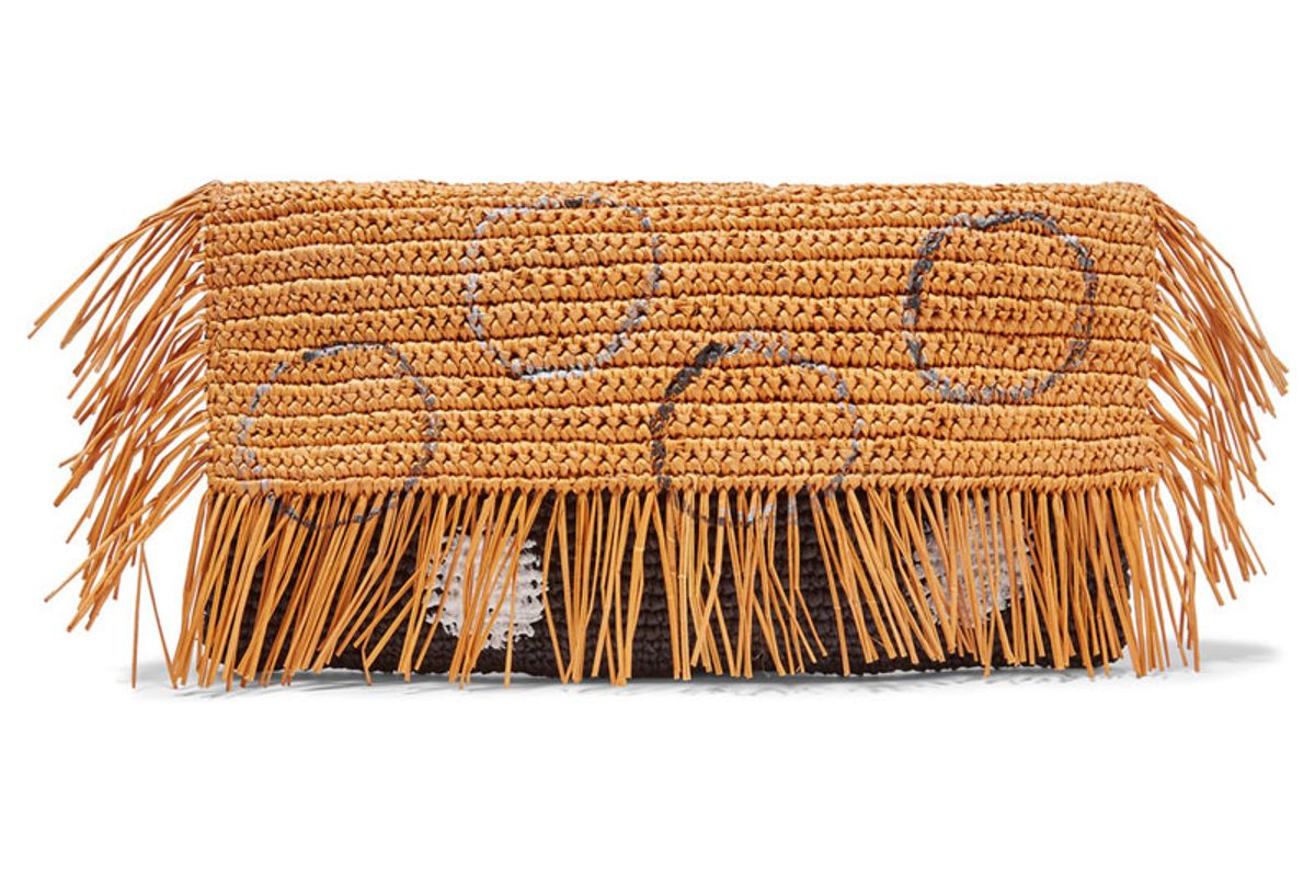 Frayed Woven Toquilla Straw Clutch