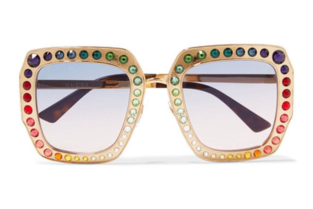 Crystal-Embellished Square-Frame Gold-Tone Sunglasses