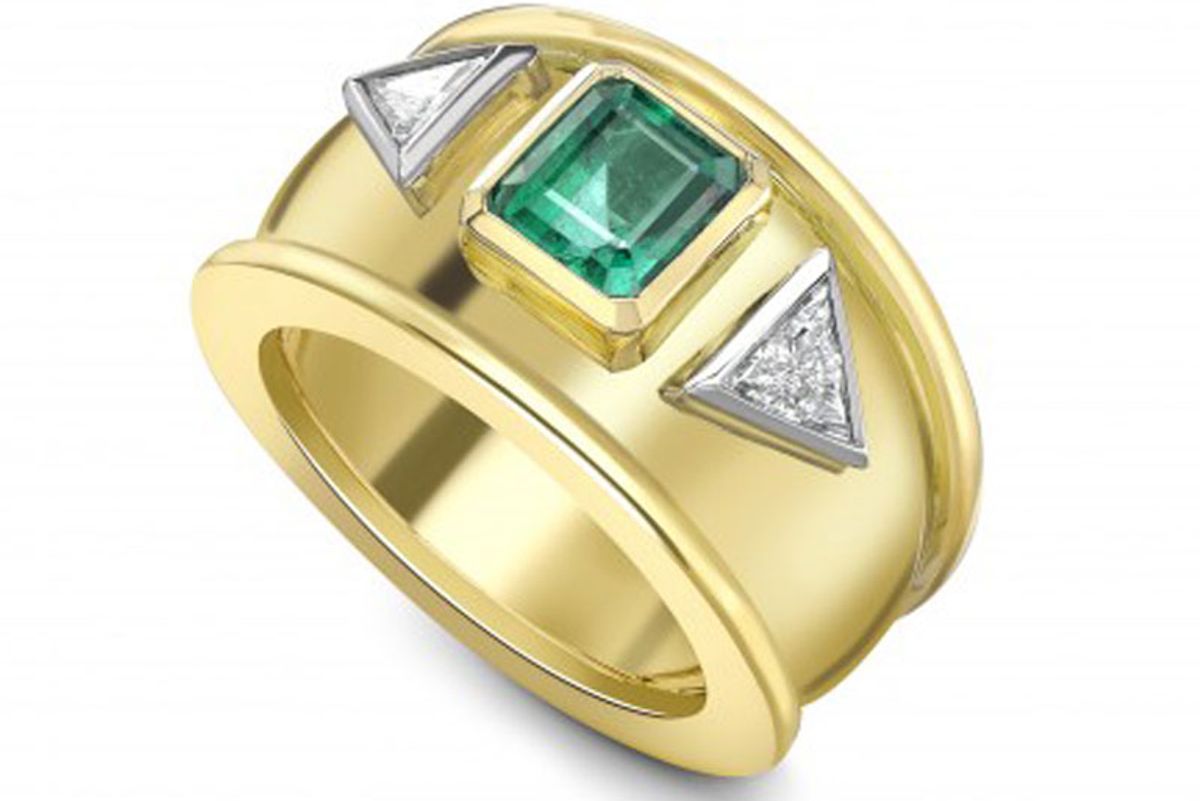 18ct. Yellow Gold, Emerald, and Diamond Bombe Ring