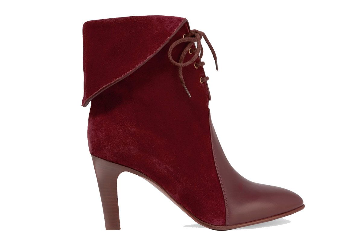 Leather-Paneled Suede Ankle Boots