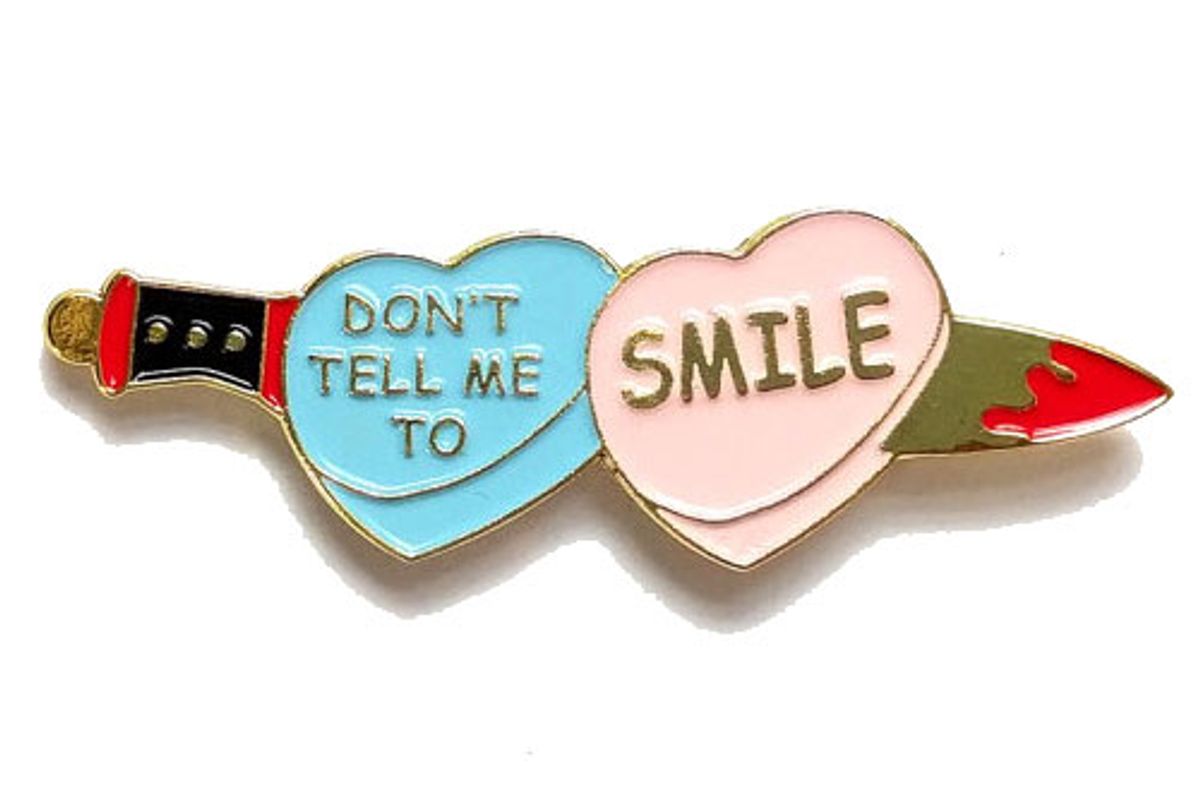 Don't Tell Me To Smile Heart & Dagger Enamel Pin