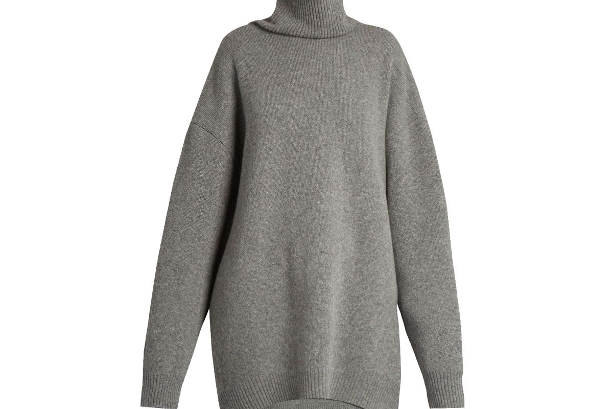 Displaced-Sleeve Roll-Neck Wool Sweater