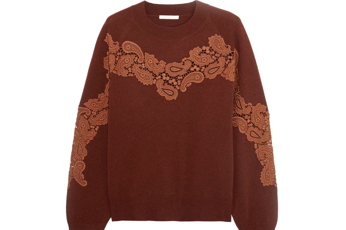 Crochet-Paneled Cashmere Sweater