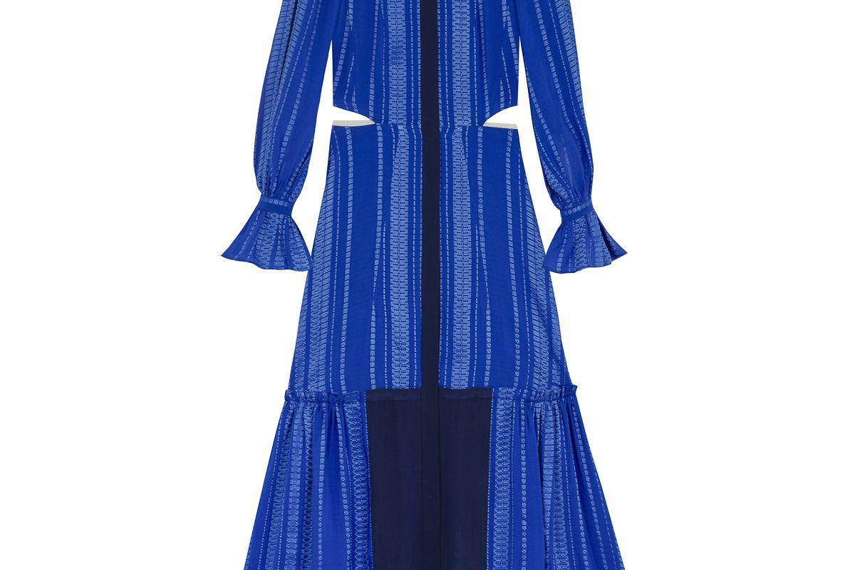 Nausika Maxi Textured Silk Sleeved Dress