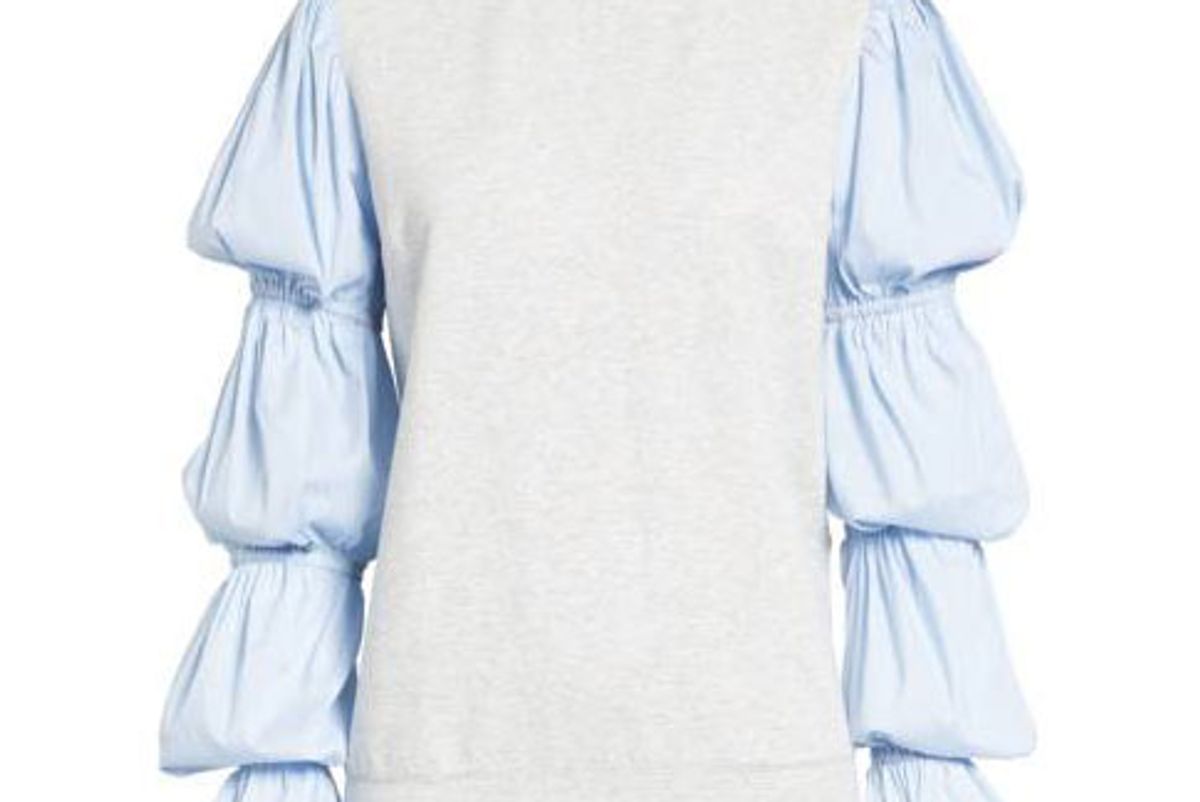 x Something Navy Poplin Sleeve Sweatshirt