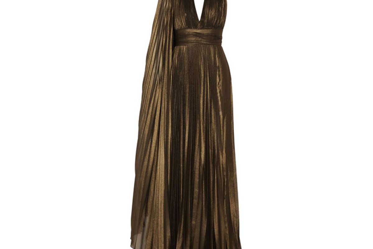 Cape-effect Plissé-georgette Gown