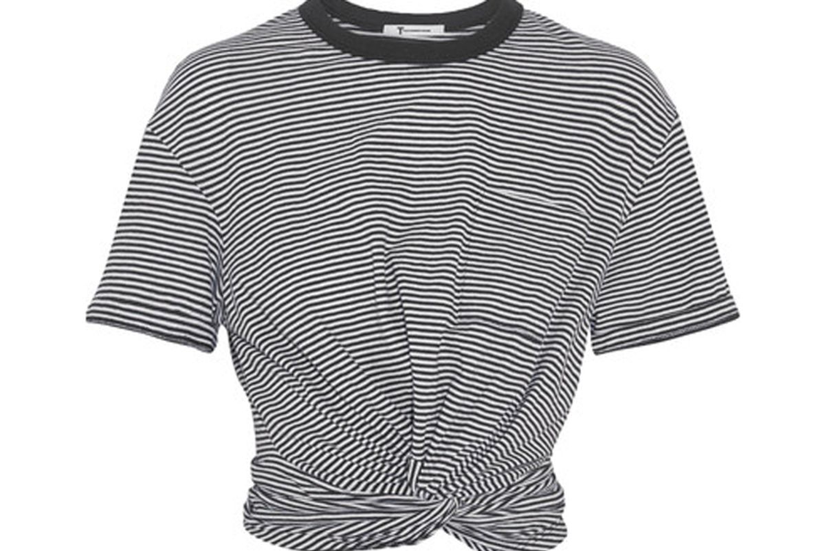 Cropped Twist-Front Striped Cotton-Jersey T-Shirt