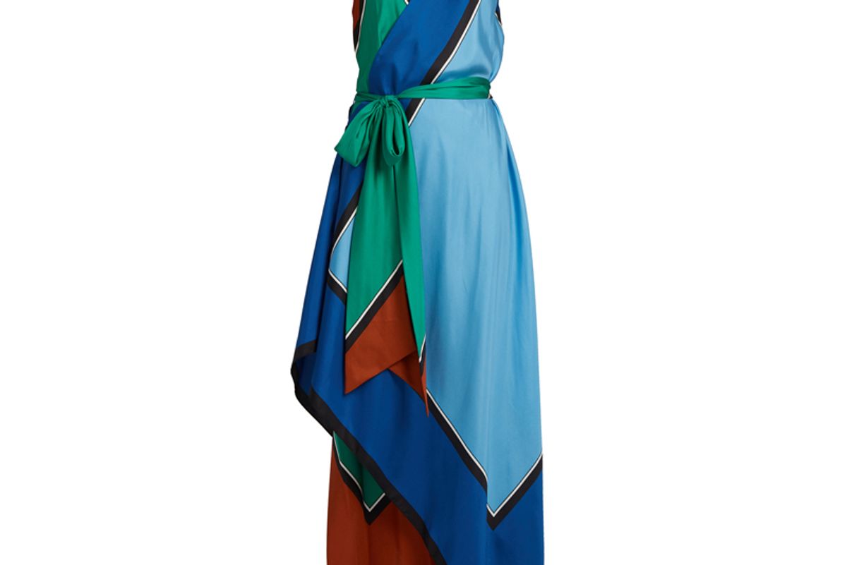Asymmetric Scarf-Print Silk Dress