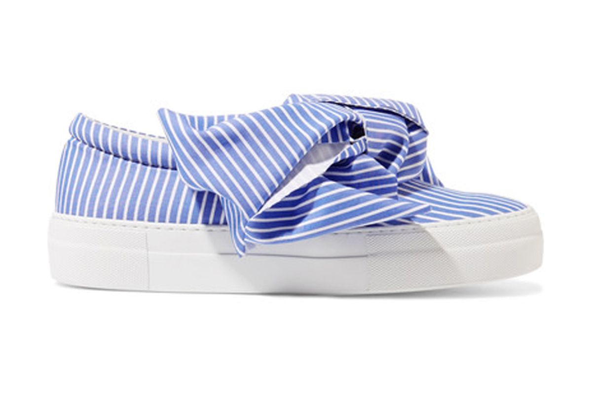 Knotted Striped Cotton-Poplin Slip-On Sneakers