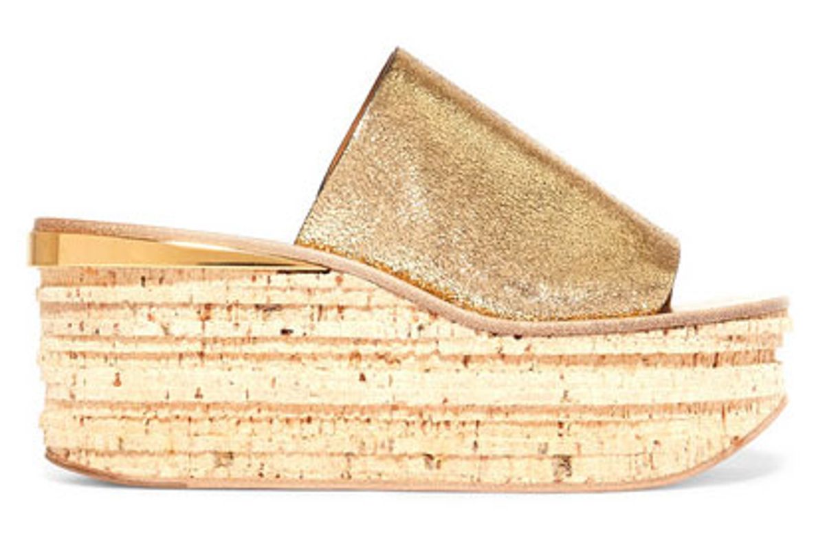 Camille metallic cracked-leather platform sandals