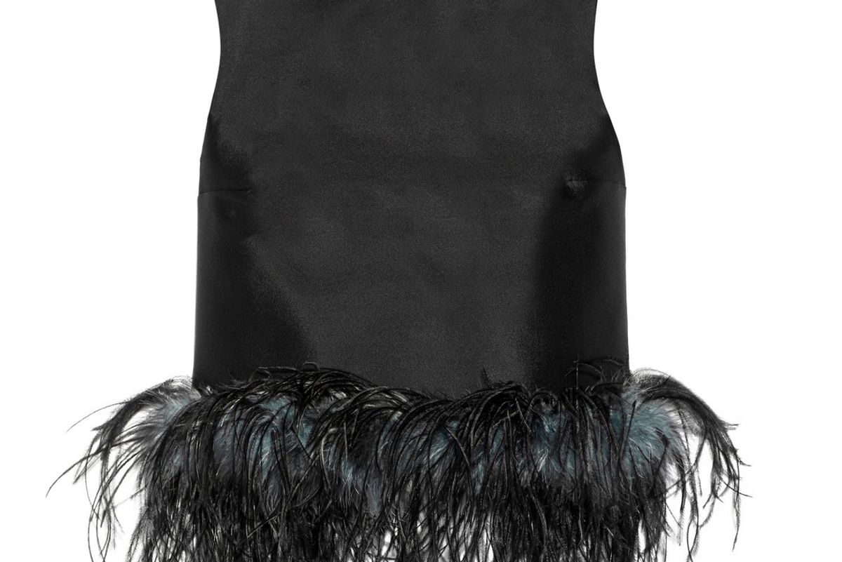 Feather-Trimmed Wool and Silk-Blend Top