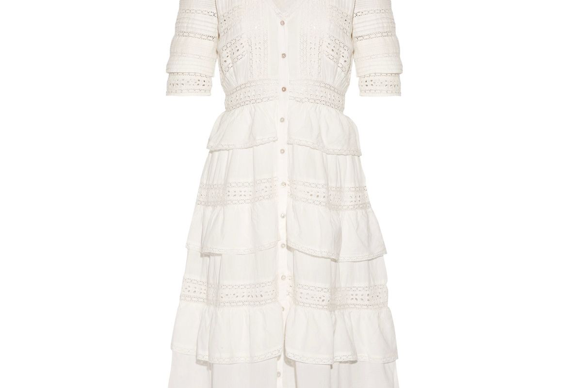 Rebecca Crochet-Trimmed Broderie Anglaise Cotton Midi Dress