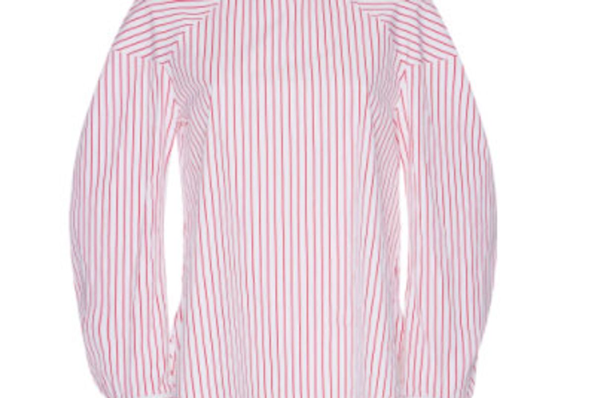Pinstripe Bow-Embellished Shirt