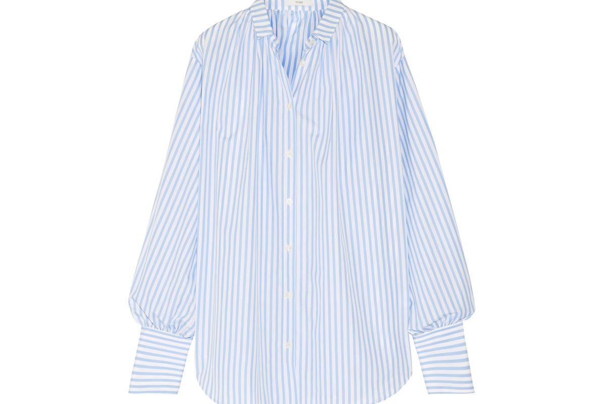 Oversized striped cotton-poplin shirt