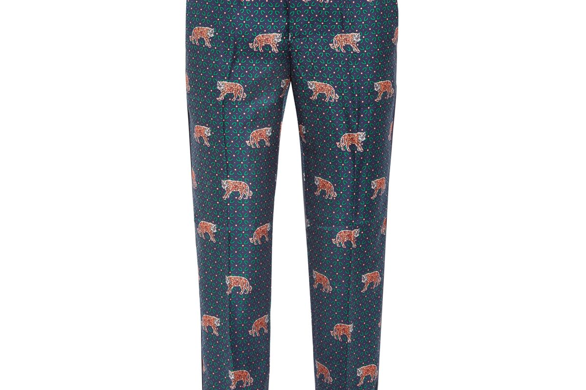 Easy Printed Silk-Twill Straight-Leg Pants