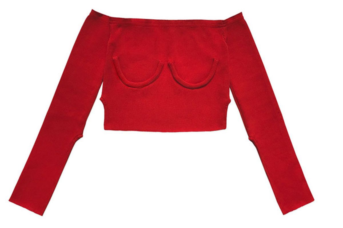 Off Shoulder Knit Top in Red