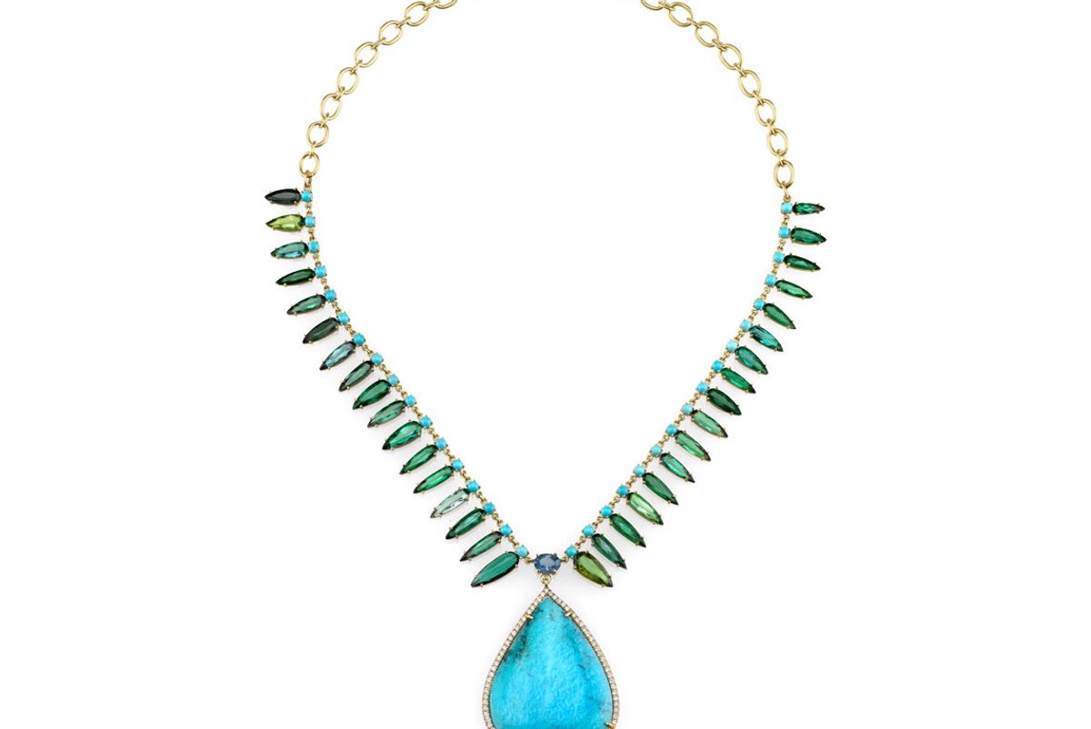 One of a Kind Necklace with Turquoise, Green Tourmaline, and Fine Aquamarine