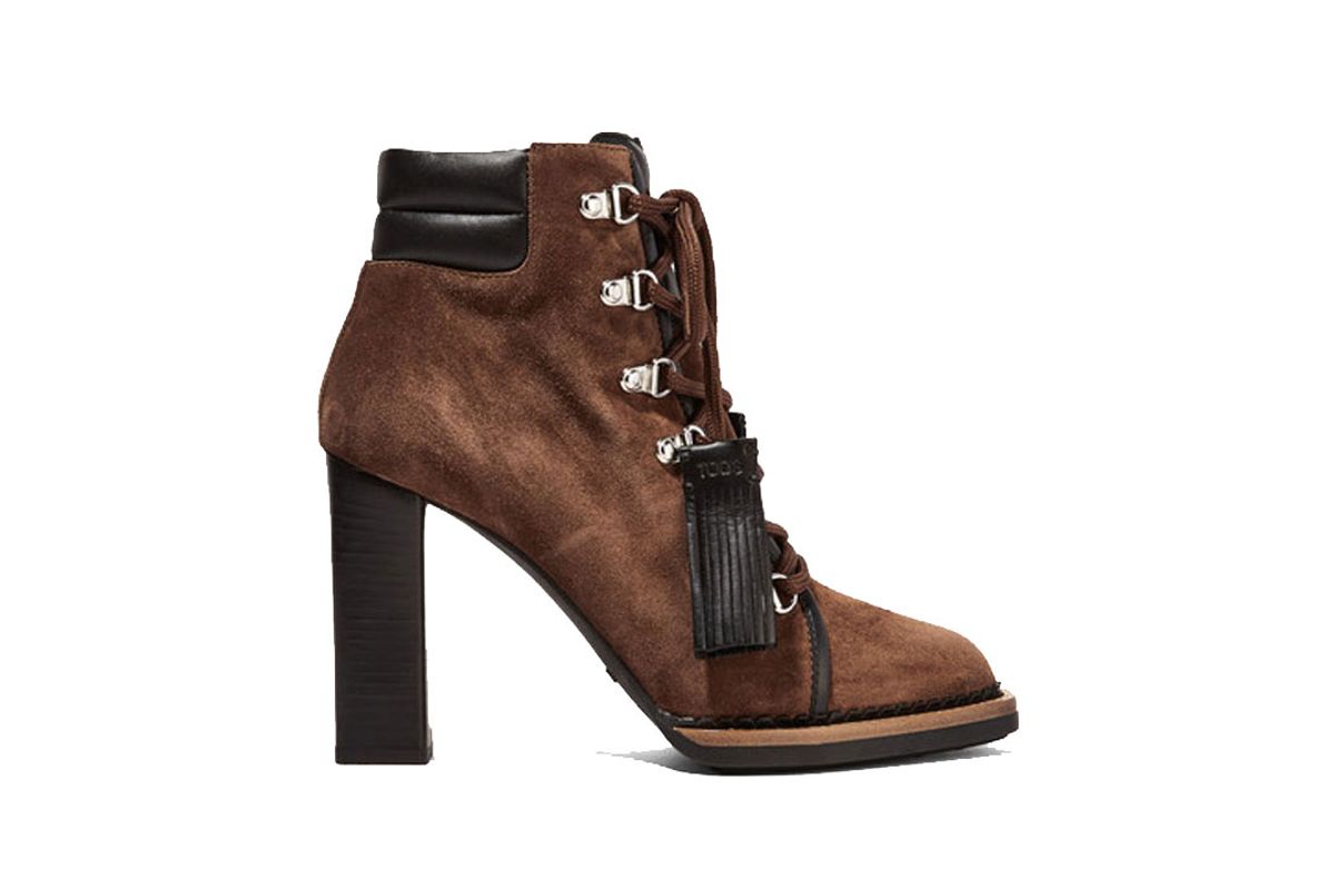 Leather-Trimmed Suede Ankle Boots