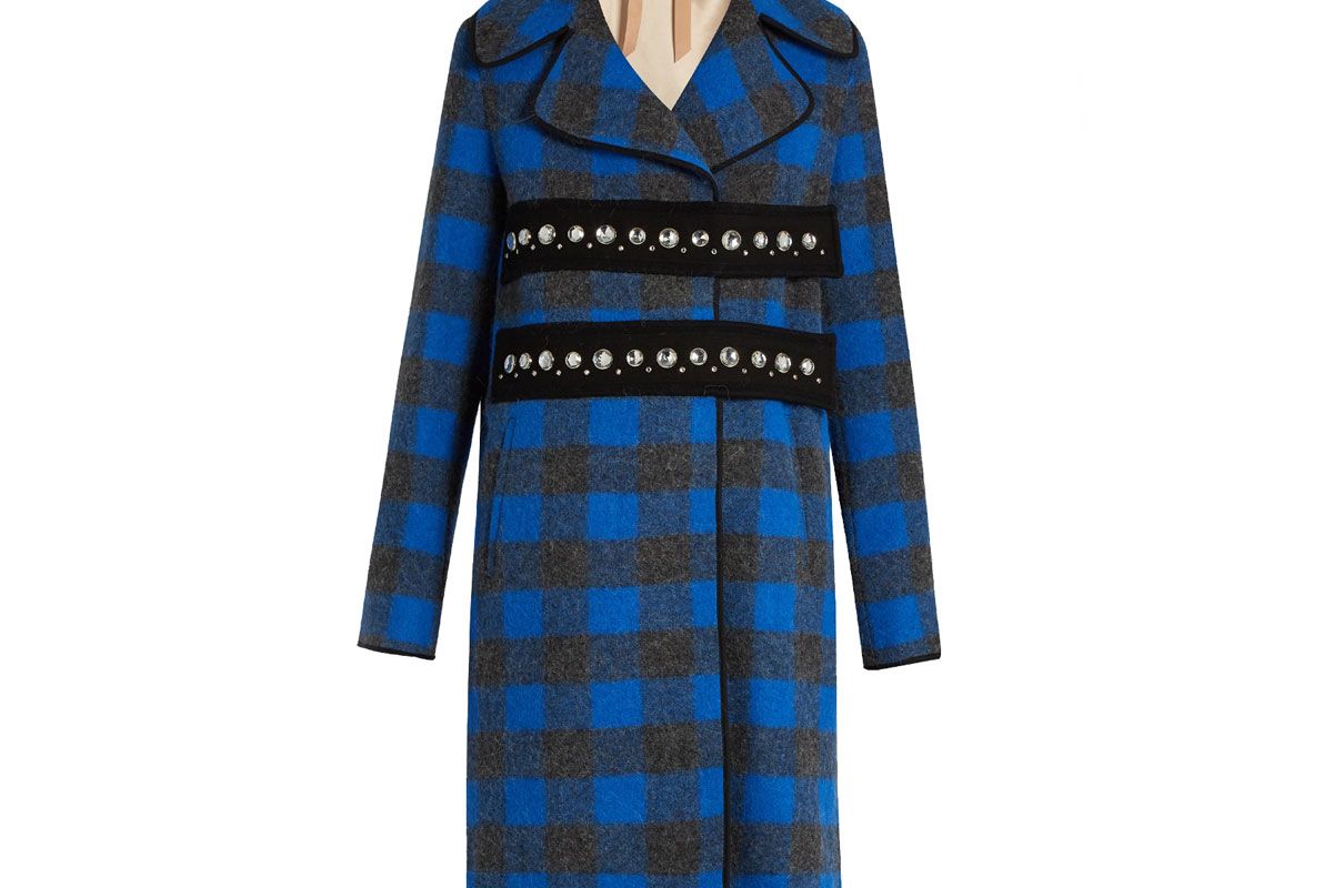 Embellished Wool and Alpaca-Blend Checked Coat