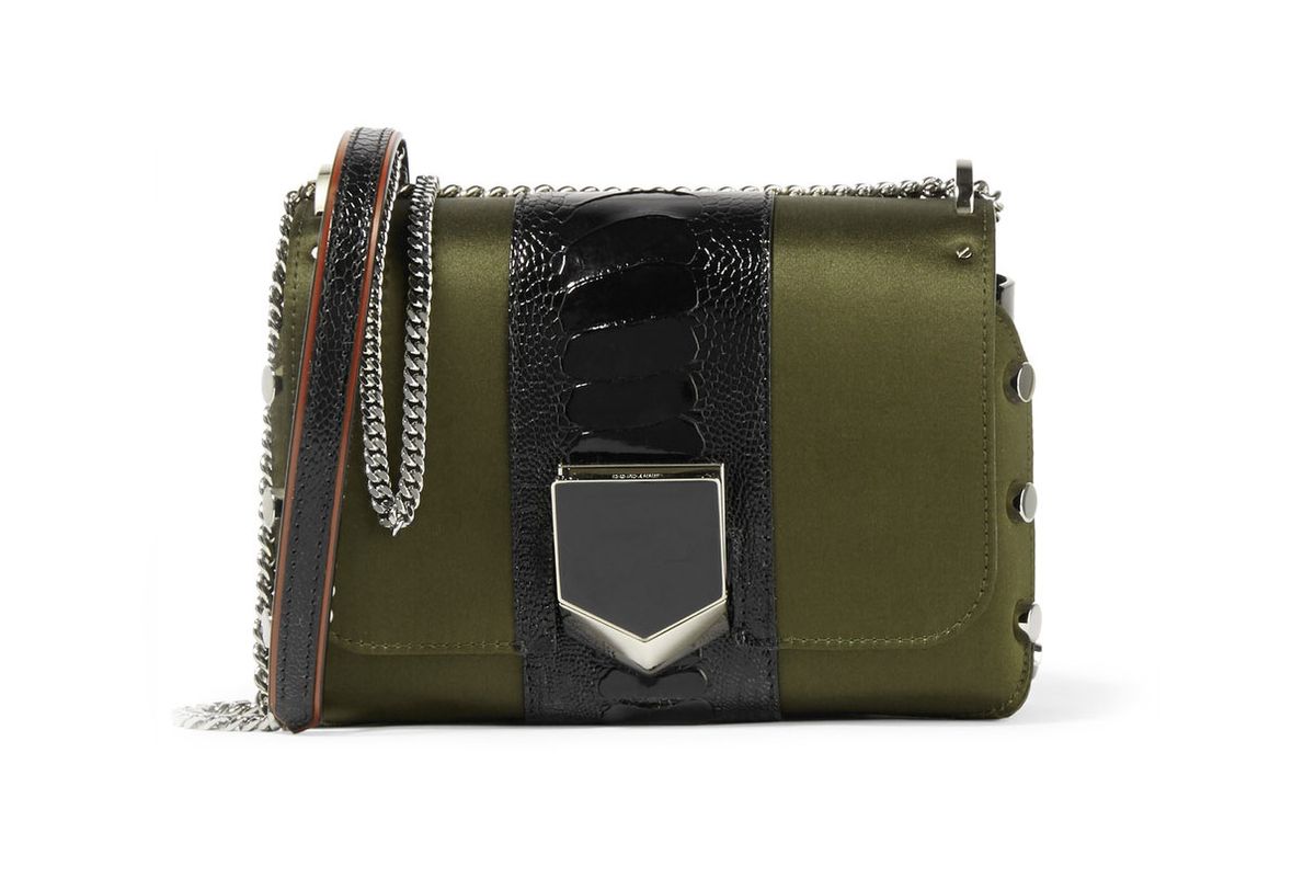 Lockett Petite Patent Leather-Trimmed Satin Shoulder Bag