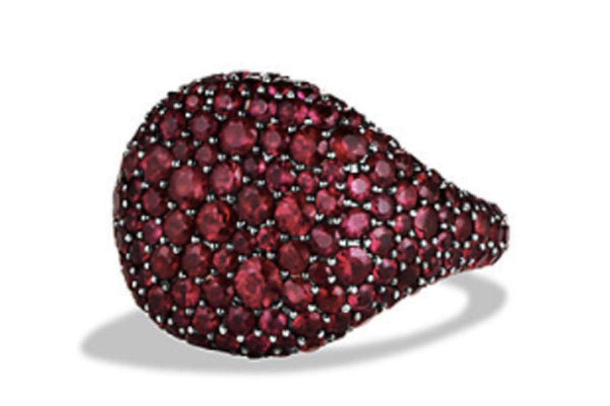 Pavé Pinky Ring with Rubies in 18K White Gold
