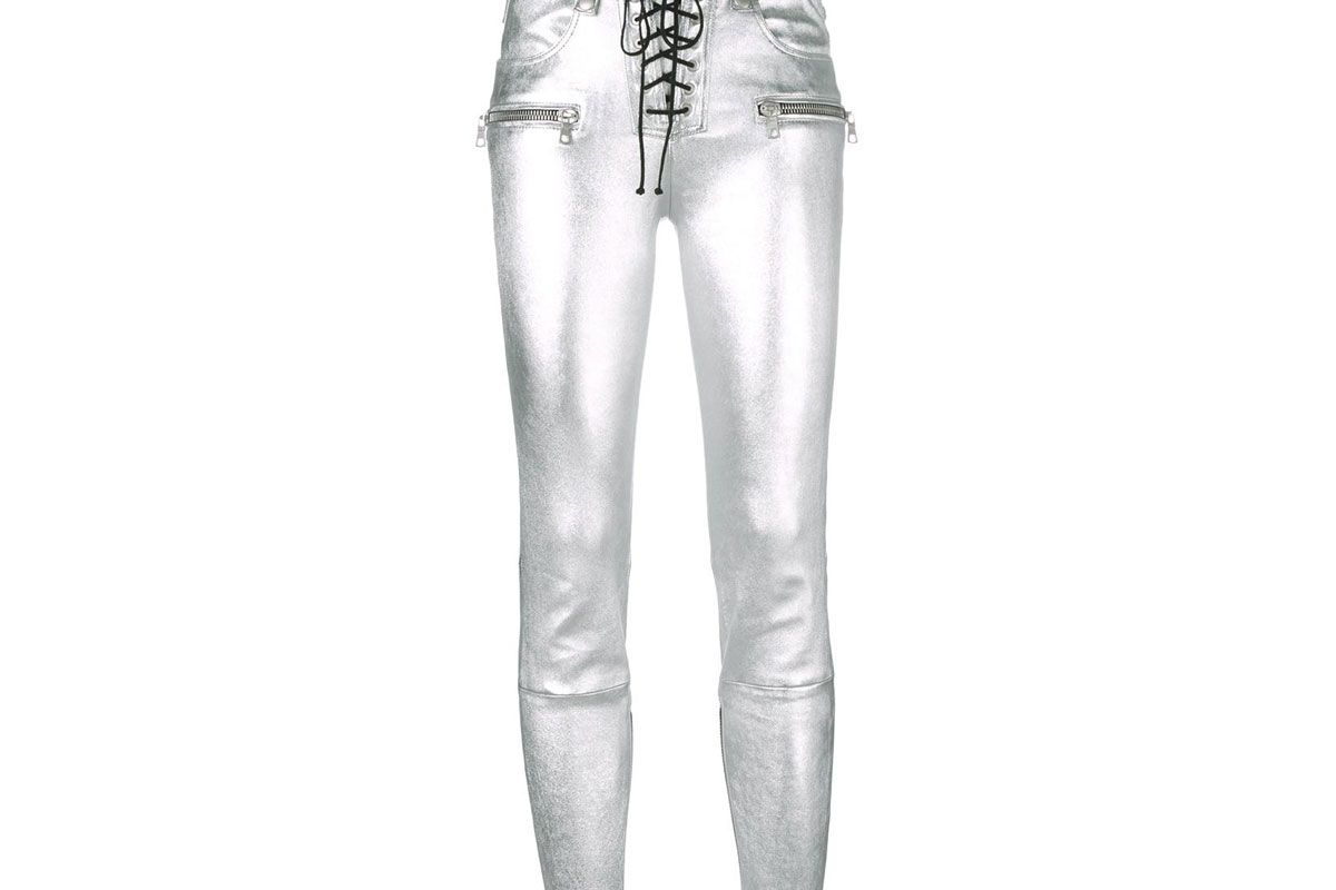 Metallic Skinny Leather Pants