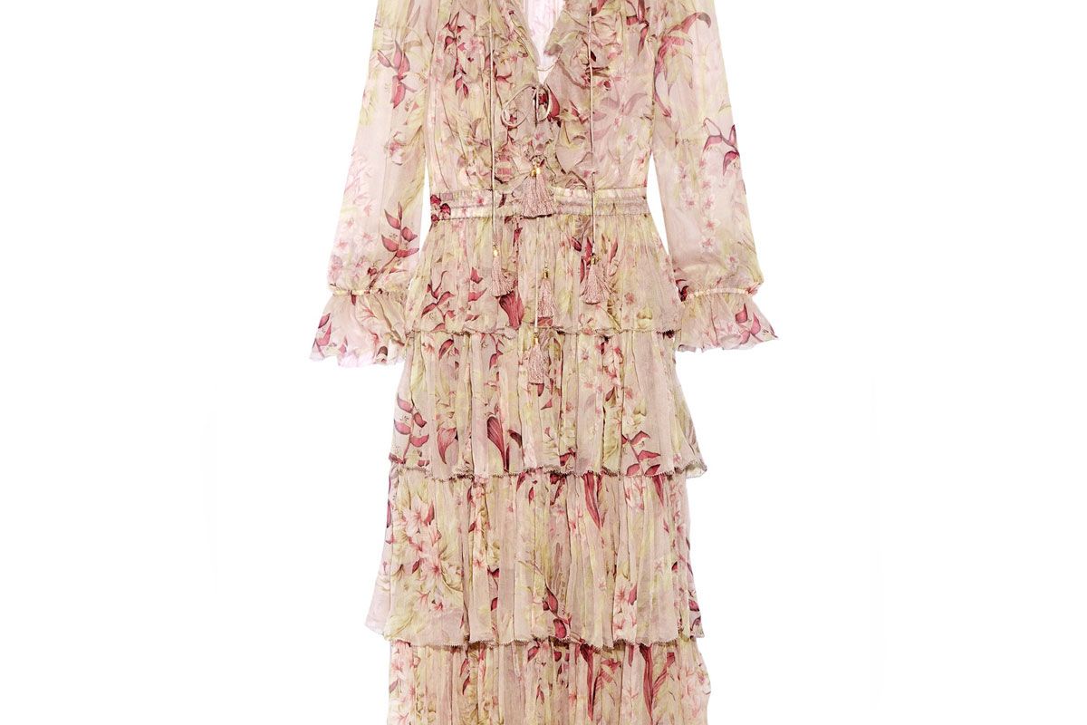 Winsome Tiered Crinkled Silk-Chiffon Dress