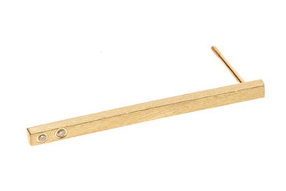 Long Earring Thin with Diamonds, 18K Yellow Gold