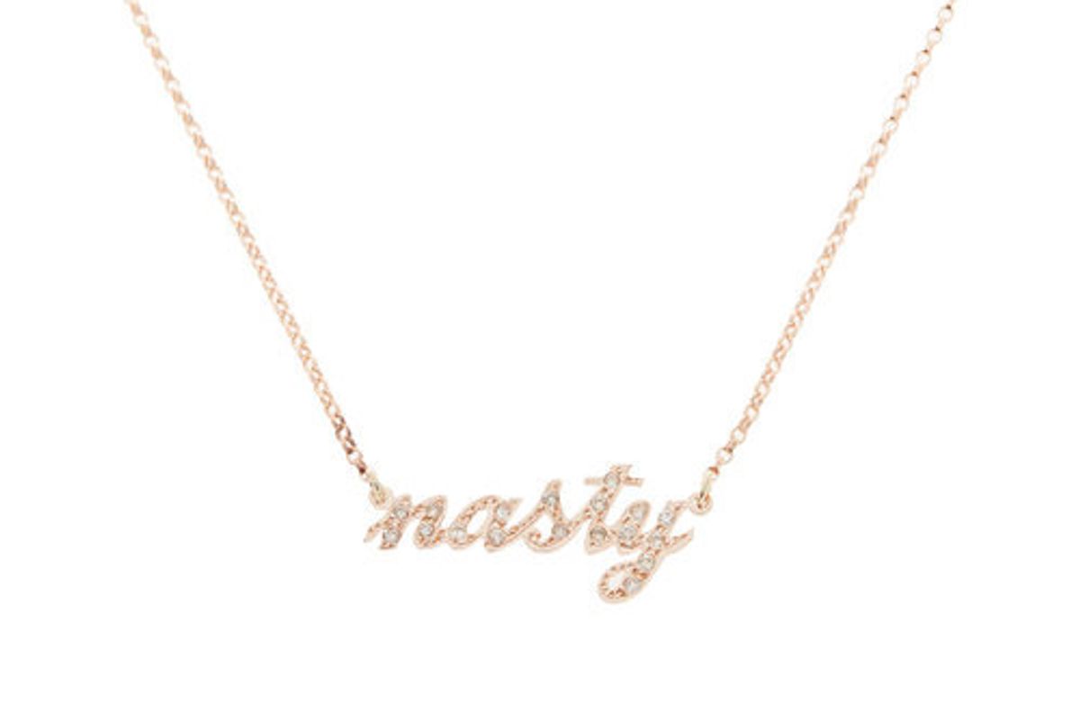 “Nasty” Diamond Nameplate Necklace, 14K Rose Gold with Champagne Diamonds