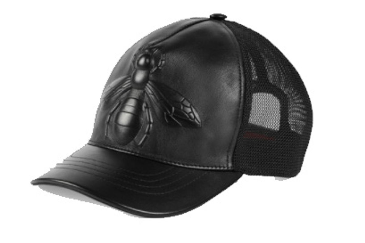 Bee Embossed Leather Baseball Hat