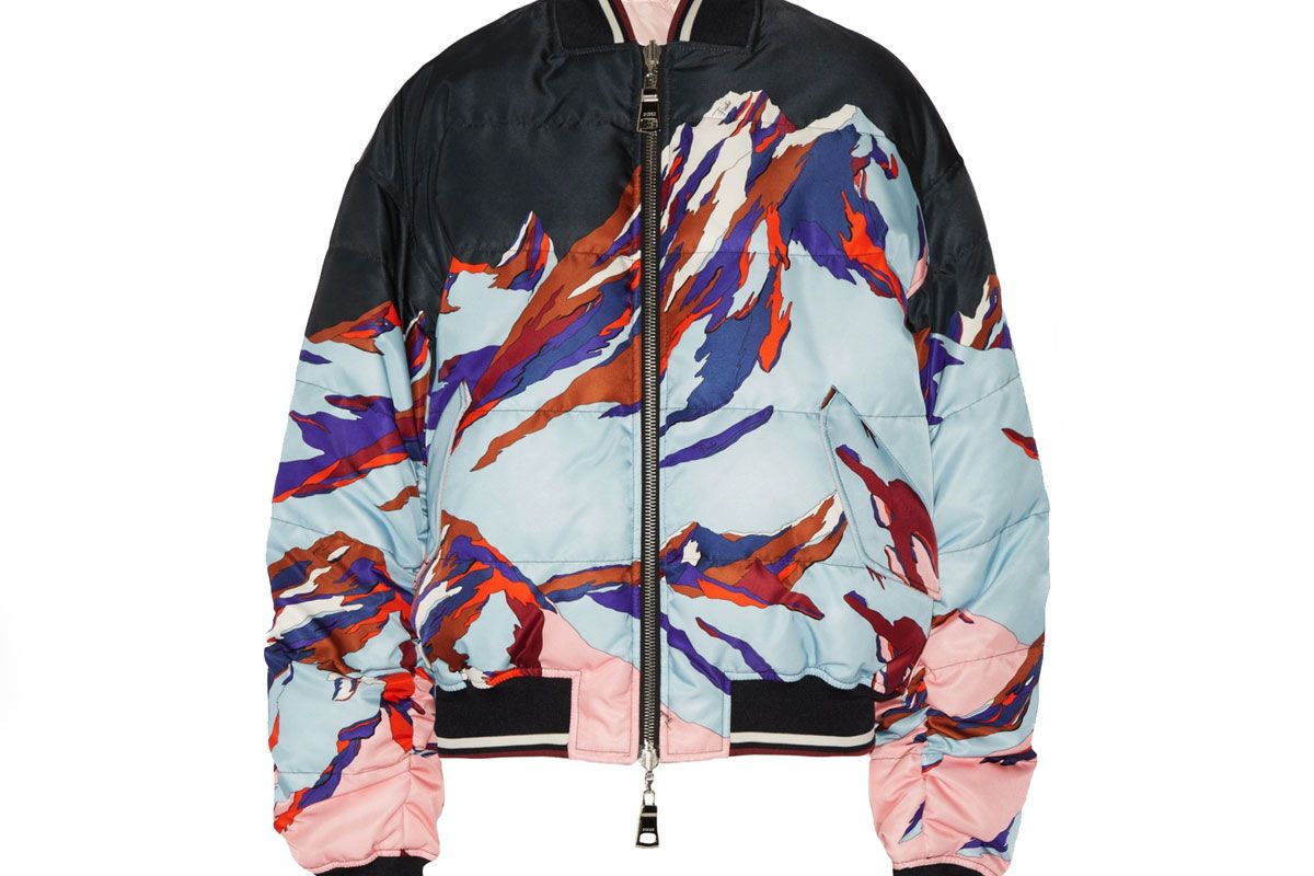 Reversible Printed Faille and Shell Down Bomber Jacket