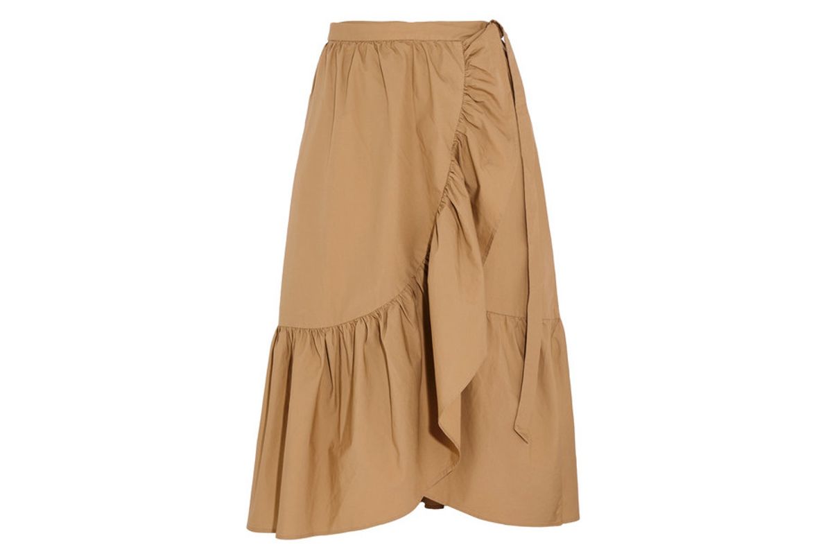 Ruffled cotton-poplin wrap skirt