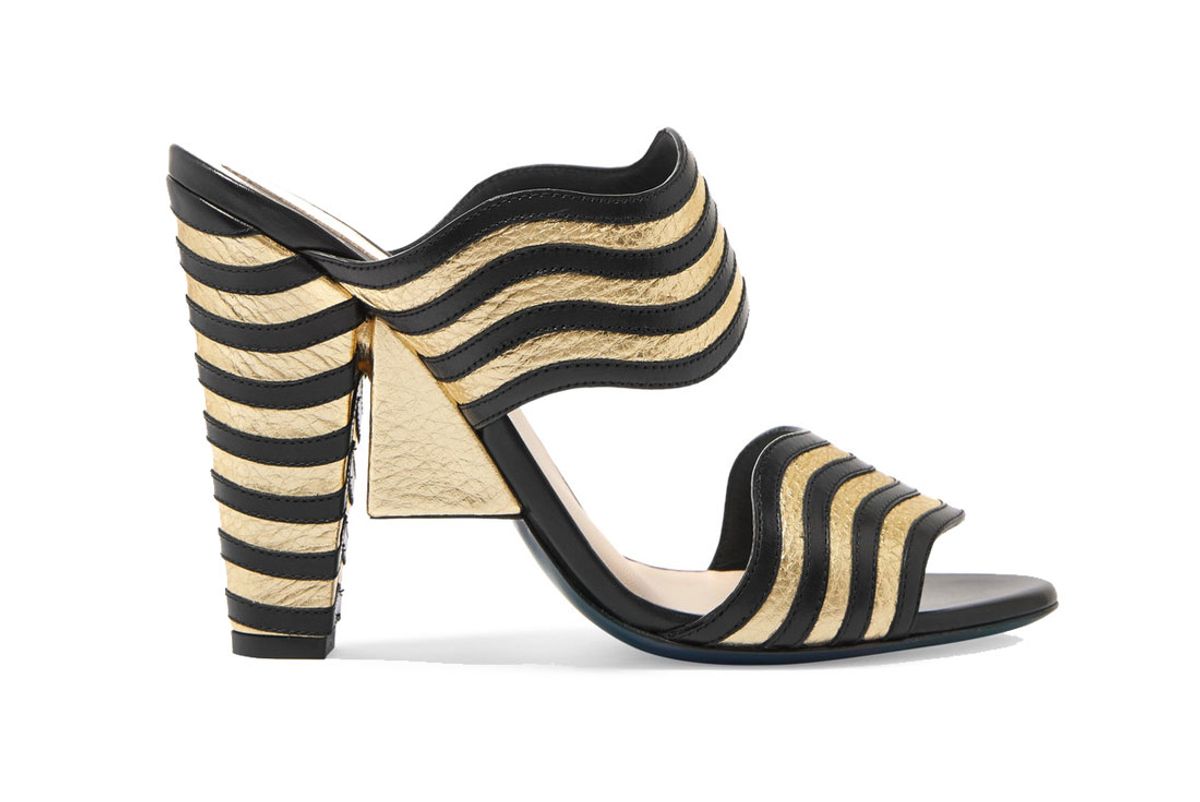 Hypnosis Paneled Metallic and Matte Leather Mules