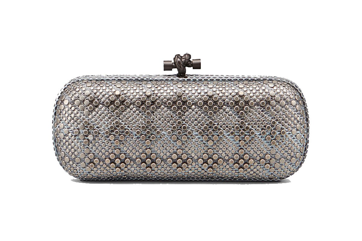 Stretch Knot Clutch in Air Force Blue Ayers, Metal Stud Details