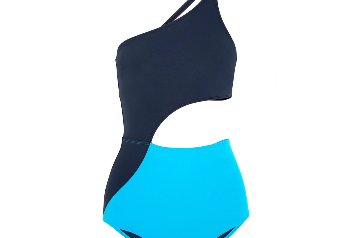 Ali One-Shoulder Two-Tone Cutout Swimsuit