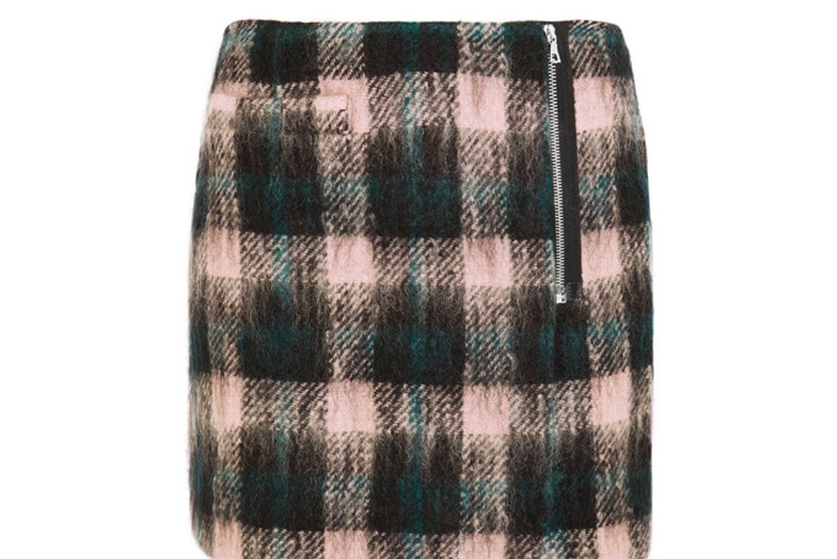 Ida plaid wool-blend wrap mini skirt