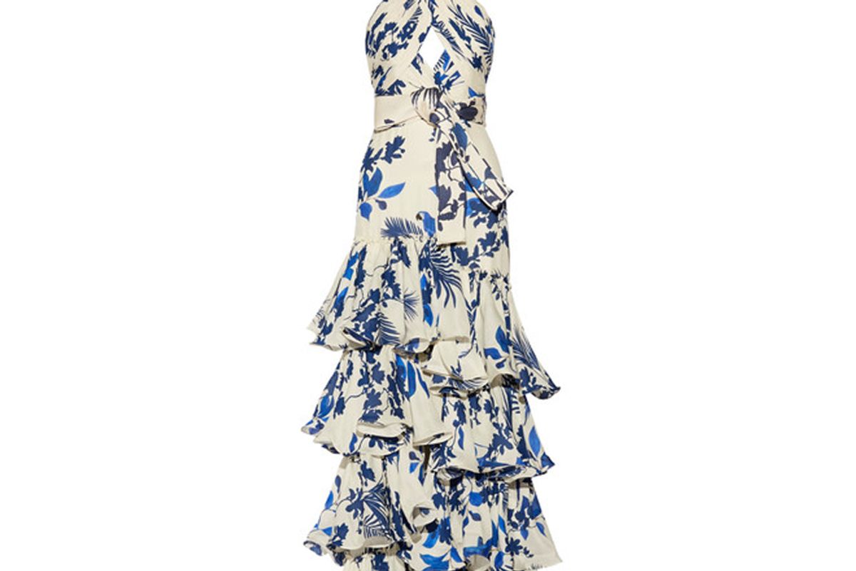 Magdalena Ruffled Printed Silk-Georgette Gown