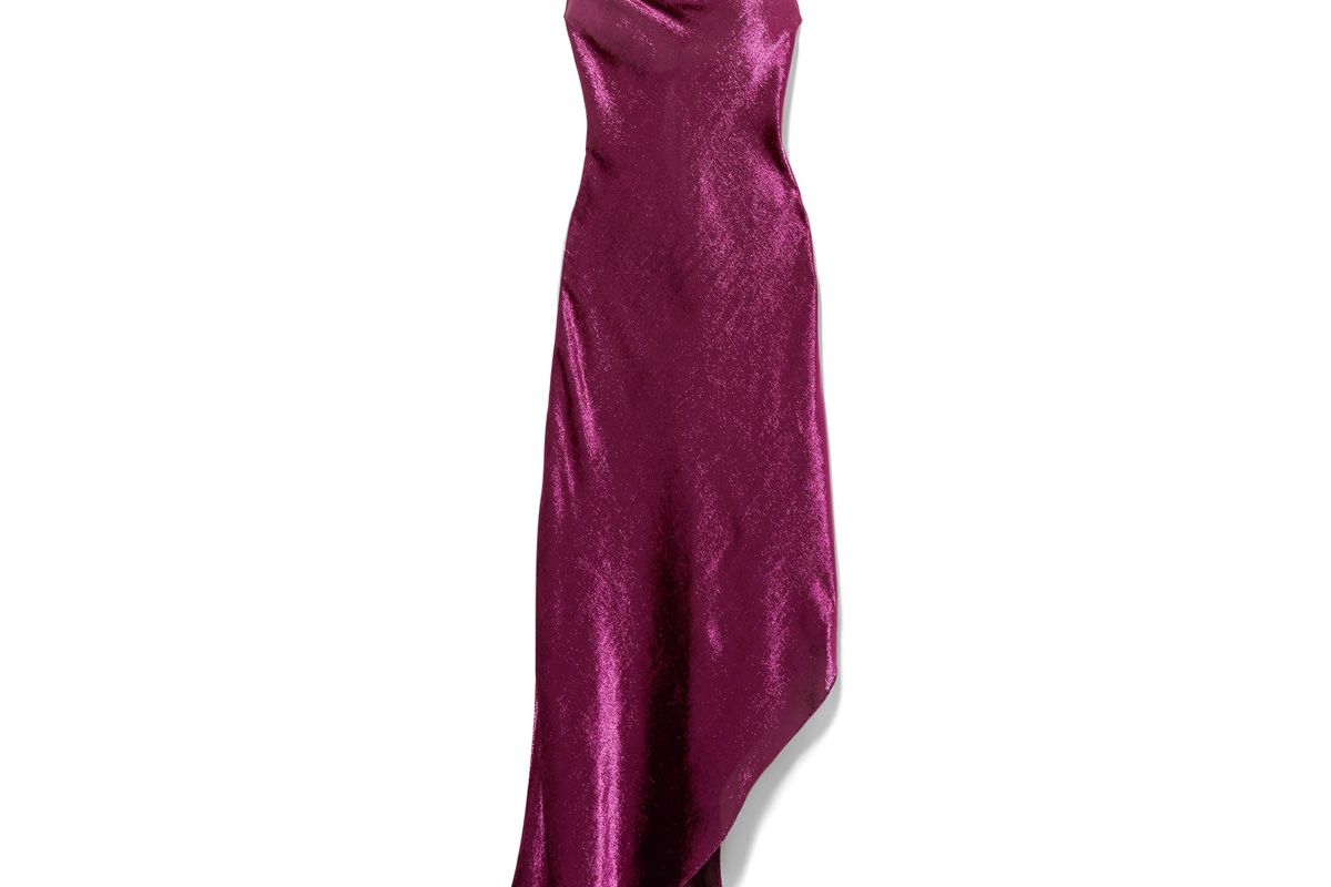 Asymmetric Metallic Stretch Silk-Blend Maxi Dress