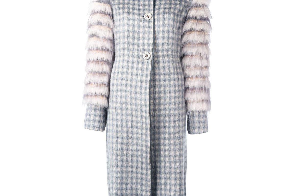 Fur Sleeve Jacquard Coat