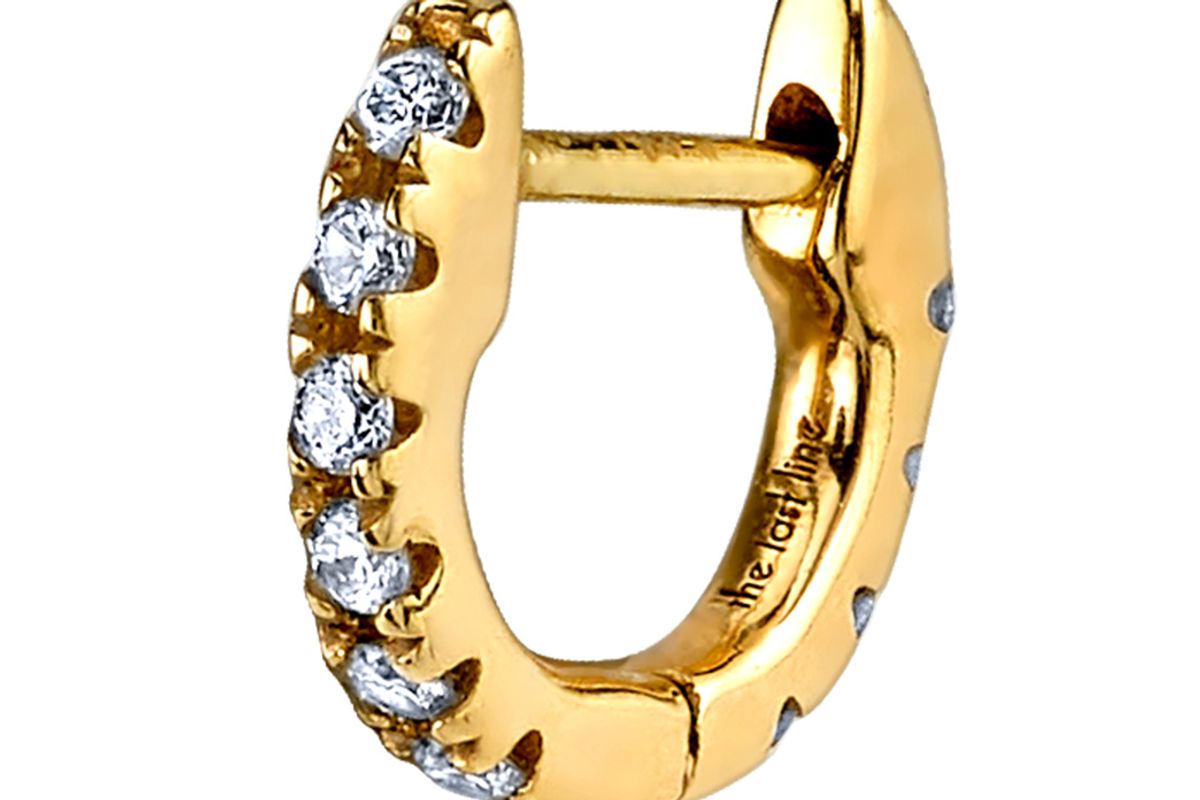 Tiny Diamond Huggie Earring in 14K Yellow Gold
